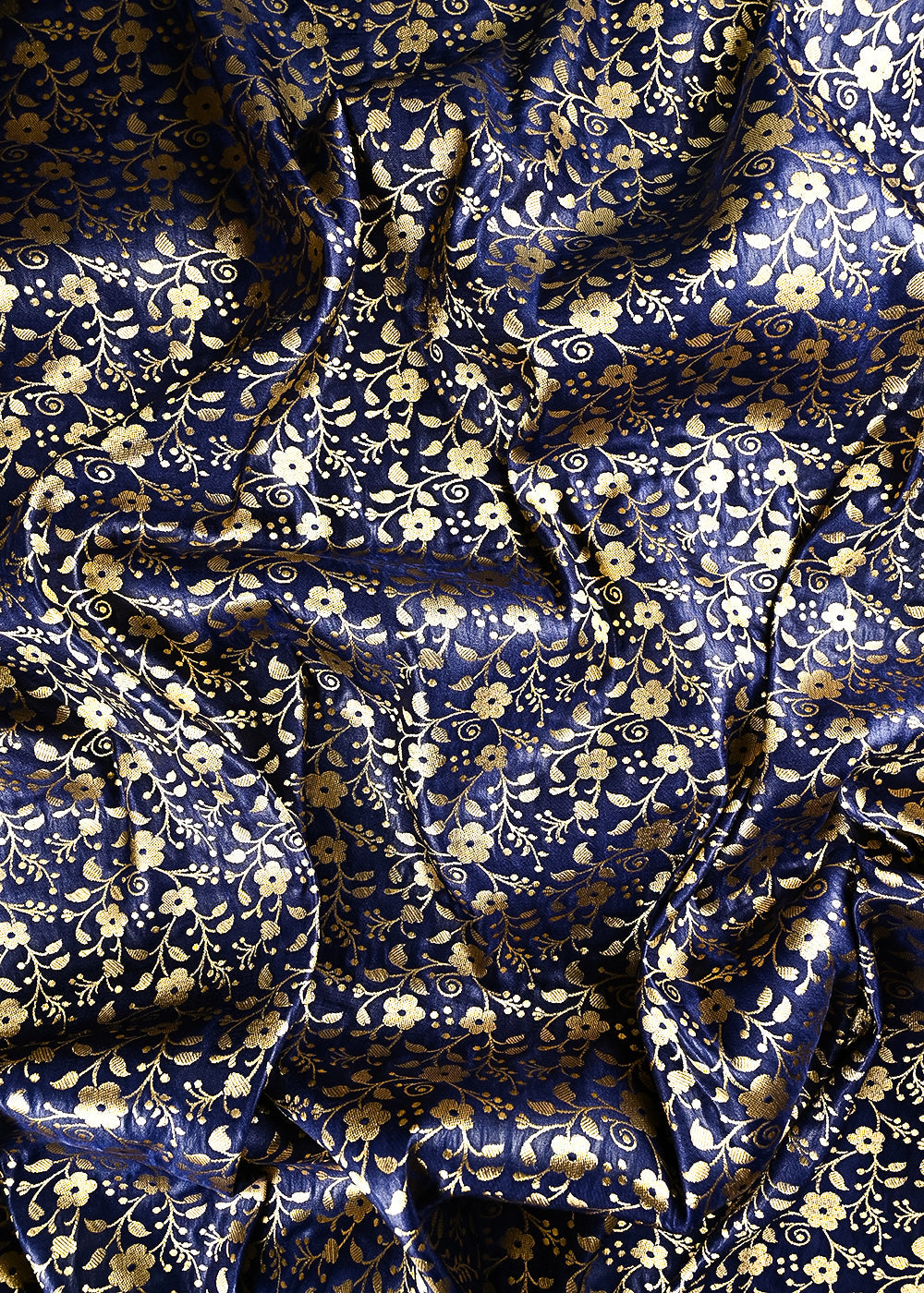 Navy Blue Banarasi Brocade Fabric With All Over Thread And Zari Handloom 24928