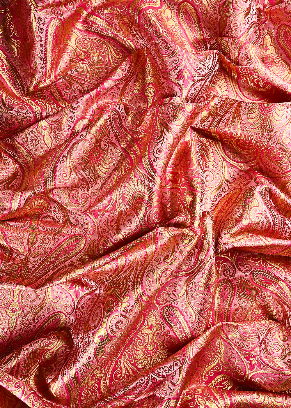 Pink Banarasi Brocade Fabric With All Over Thread And Zari Handloom 24930