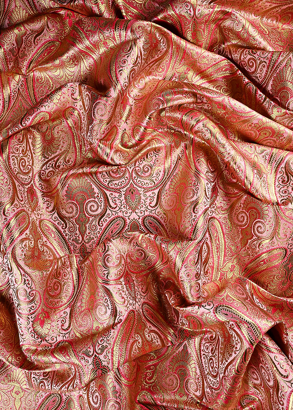 Blush Pink Banarasi Brocade Fabric With All Over Thread And Zari Handloom 24931
