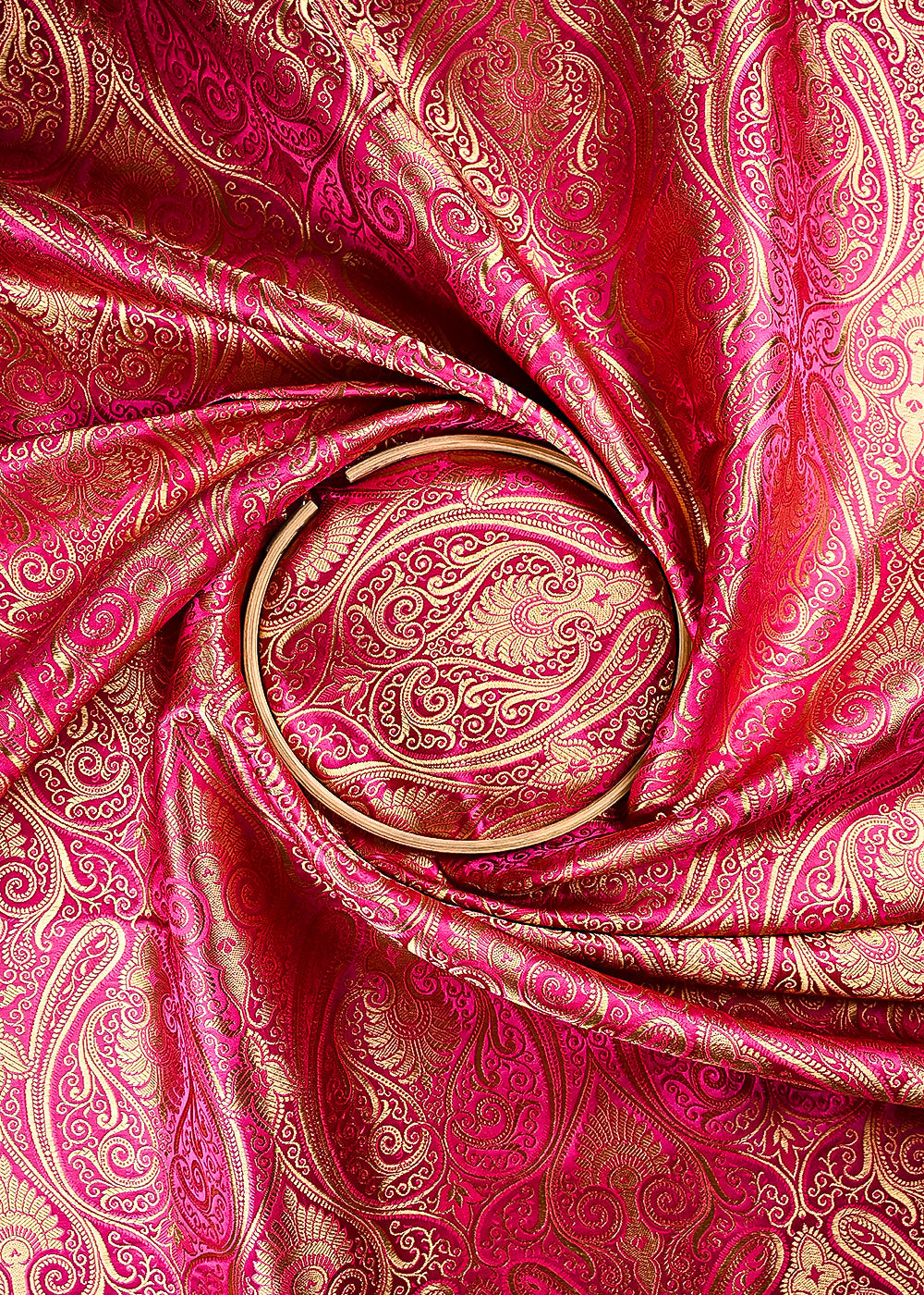 Rani Pink Banarasi Brocade Fabric With All Over Thread And Zari Handloom 24933