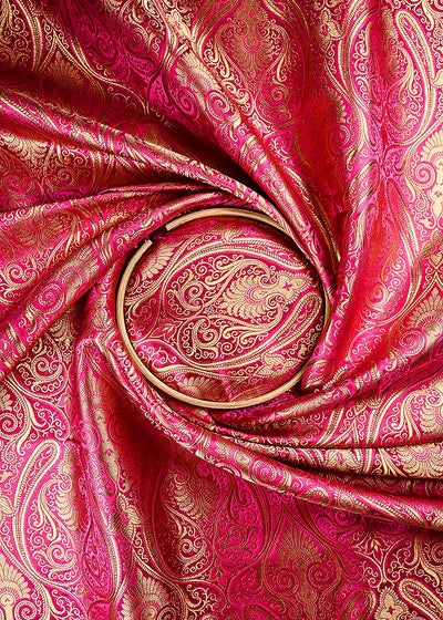 Rani Pink Banarasi Brocade Fabric With All Over Thread And Zari Handloom 24933