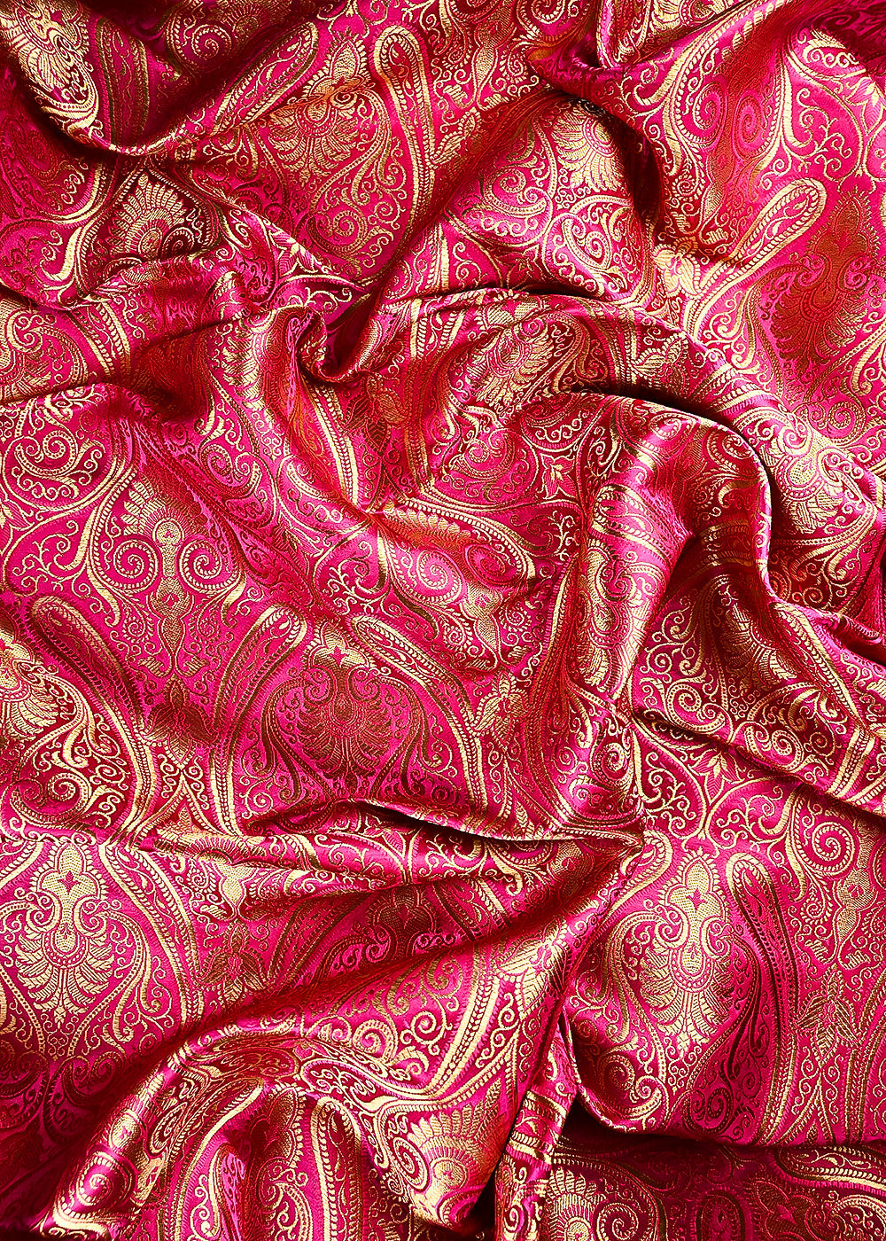 Rani Pink Banarasi Brocade Fabric With All Over Thread And Zari Handloom 24933