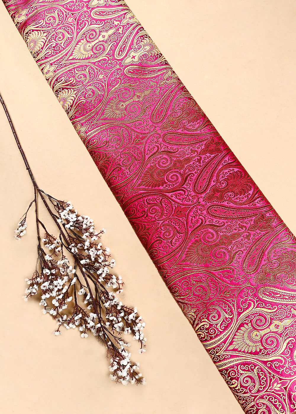 Rani Pink Banarasi Brocade Fabric With All Over Thread And Zari Handloom 24933