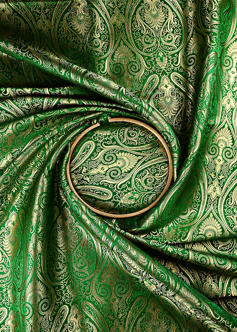 Green Banarasi Brocade Fabric With All Over Thread And Zari Handloom 24934