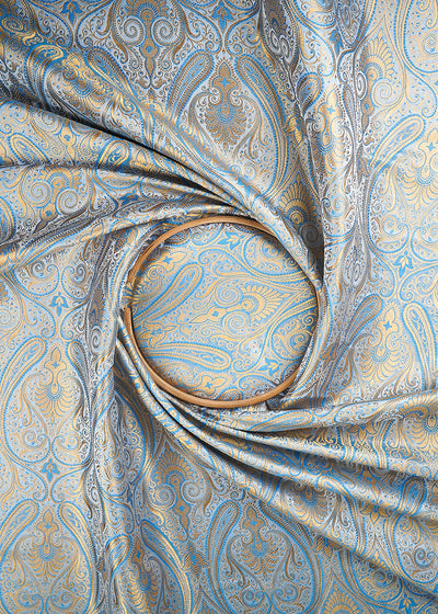 Blue Banarasi Brocade Fabric With All Over Thread And Zari Handloom 24935