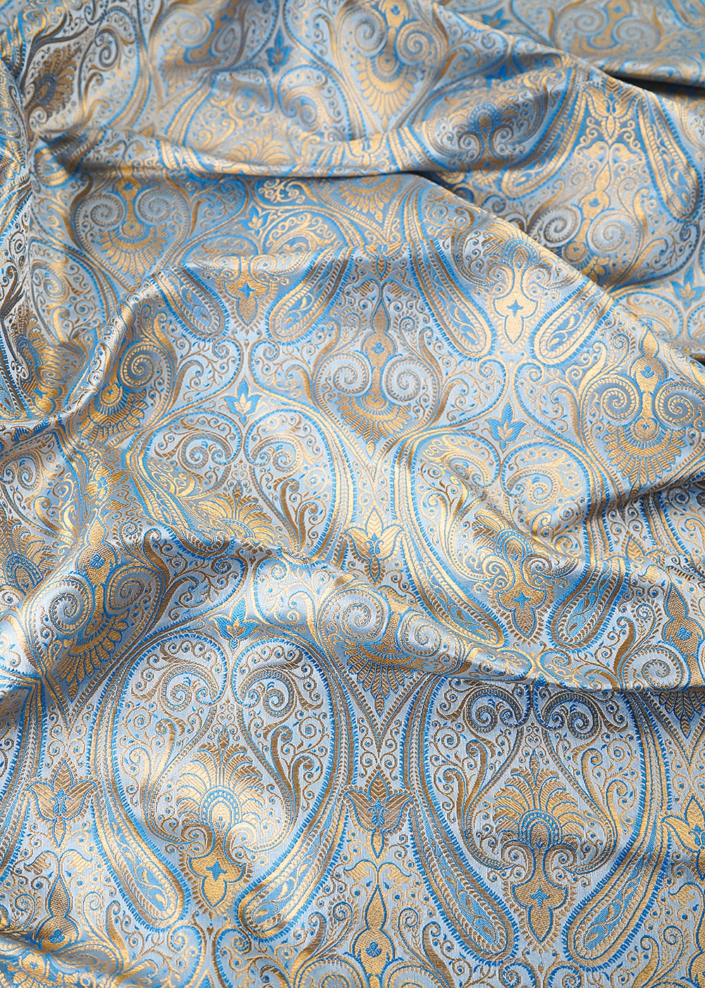 Blue Banarasi Brocade Fabric With All Over Thread And Zari Handloom 24935