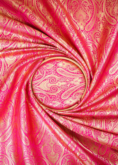 Rani Pink Banarasi Brocade Fabric With All Over Thread And Zari Handloom 24936