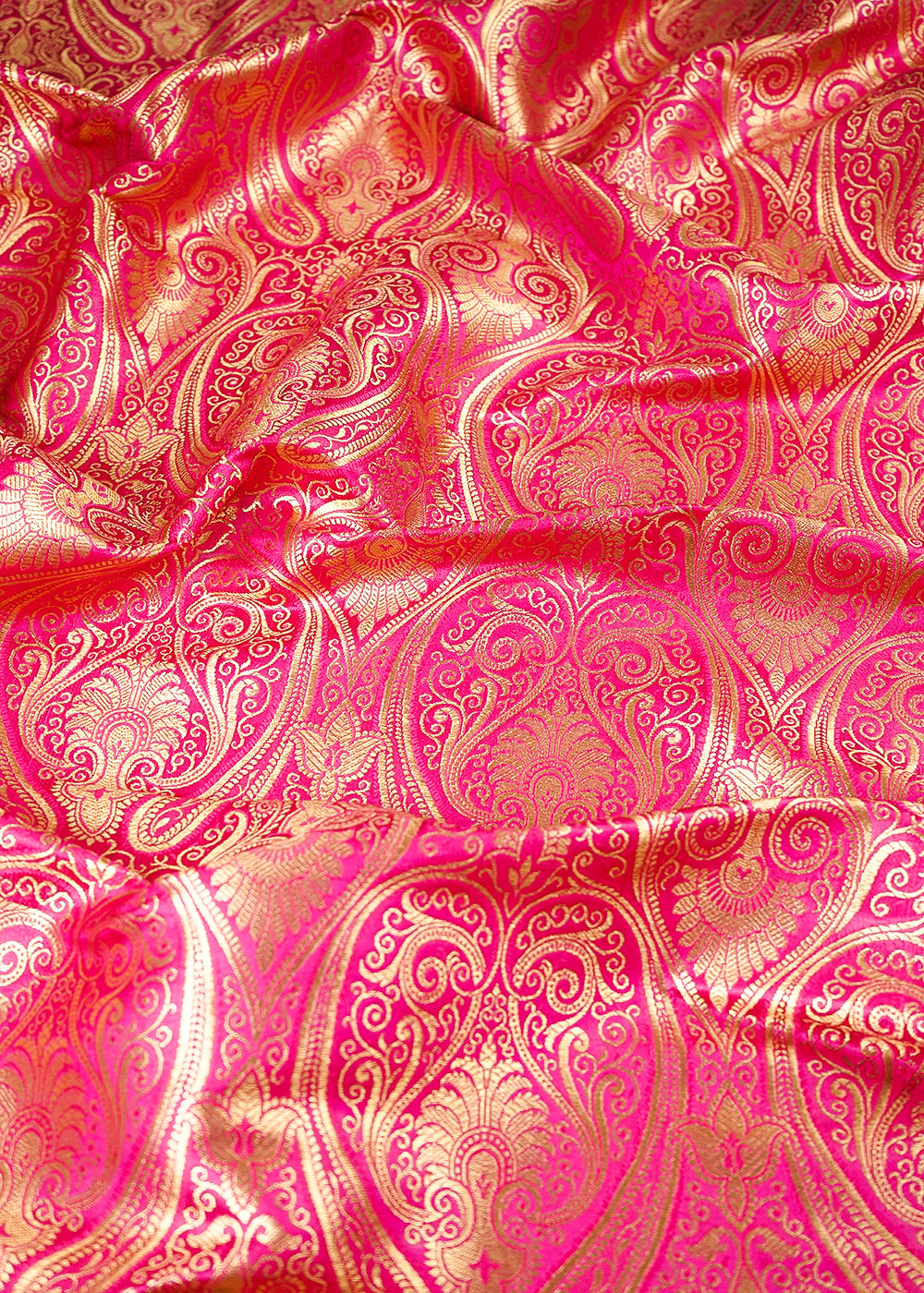 Rani Pink Banarasi Brocade Fabric With All Over Thread And Zari Handloom 24936