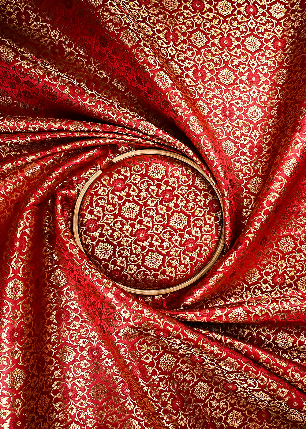 Maroon Banarasi Brocade Fabric With All Over Thread And Zari Handloom 24937