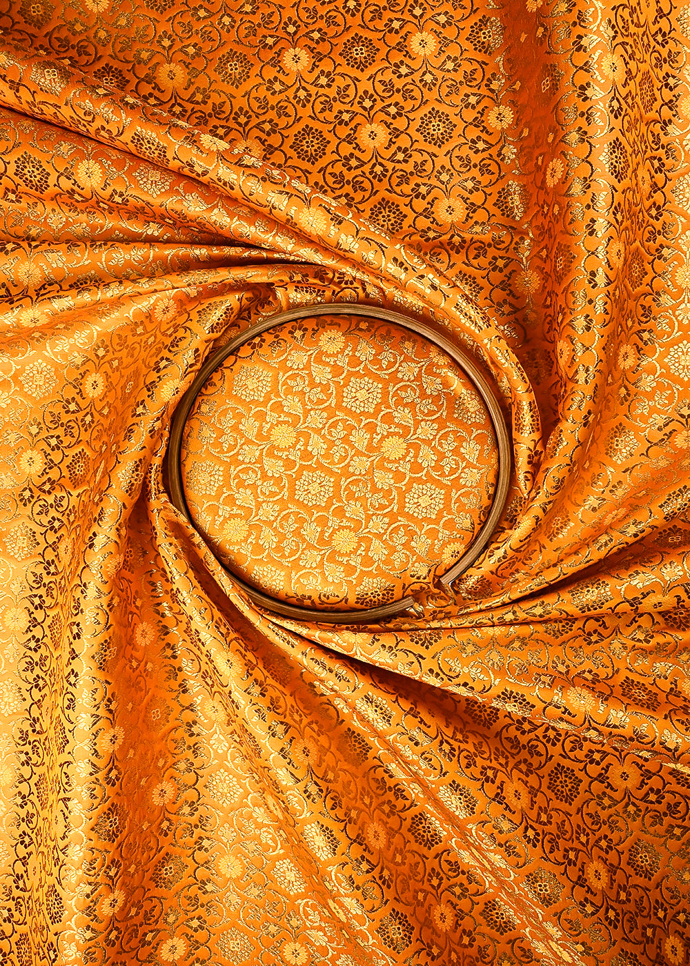 Mustard Banarasi Brocade Fabric With All Over Thread And Zari Handloom 24938