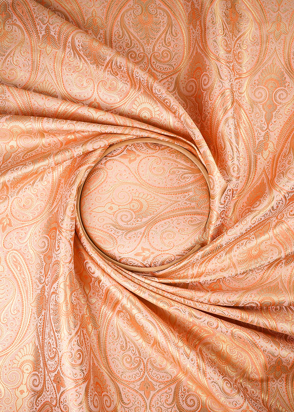 Peach Banarasi Brocade Fabric With All Over Thread And Zari Handloom 24939