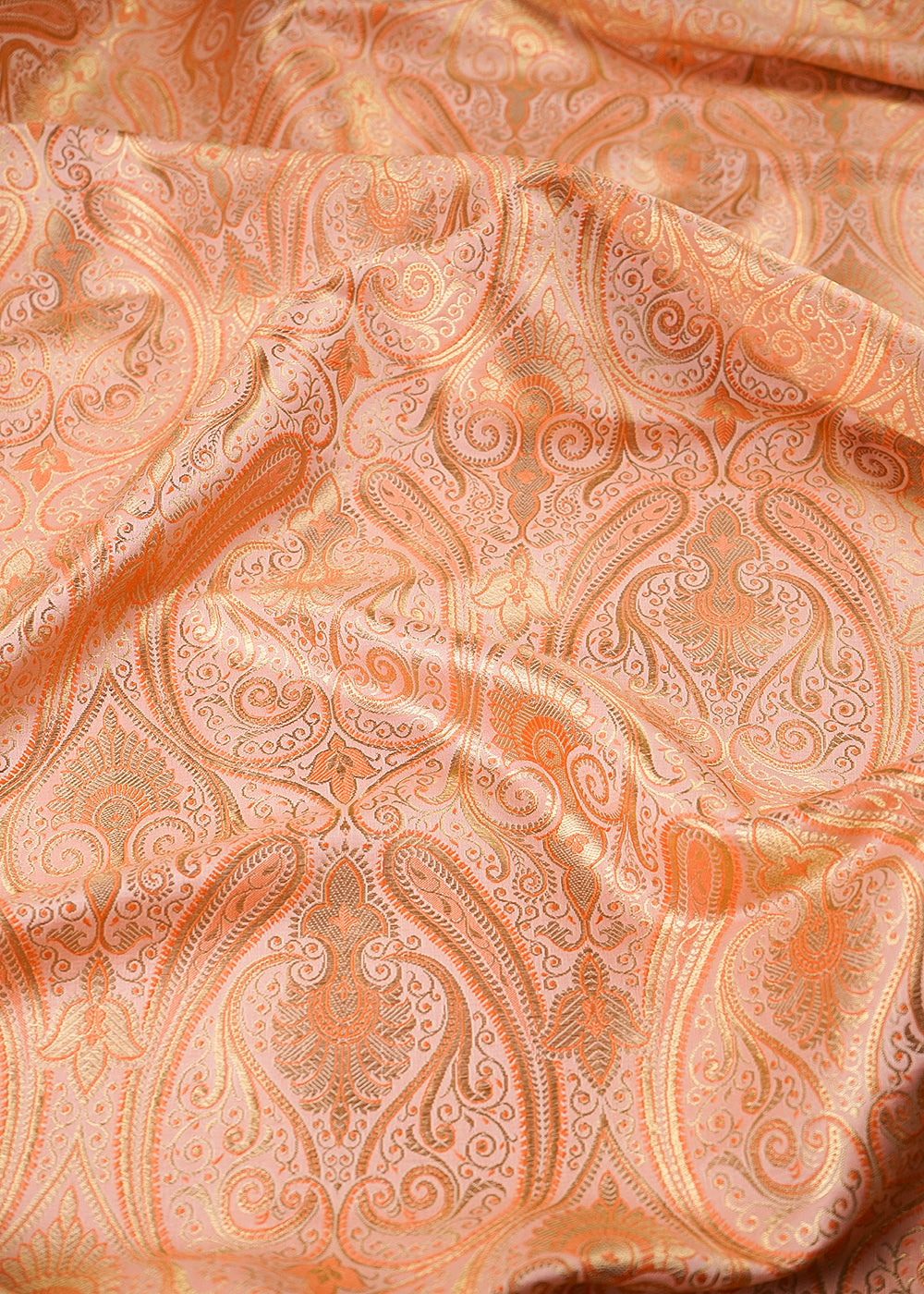 Peach Banarasi Brocade Fabric With All Over Thread And Zari Handloom 24939