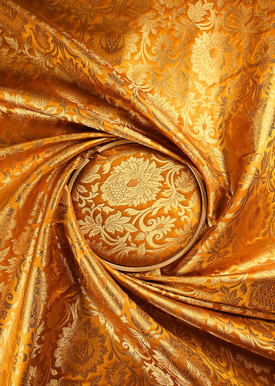 Mustard Banarasi Brocade Fabric With All Over Thread And Zari Handloom 24941