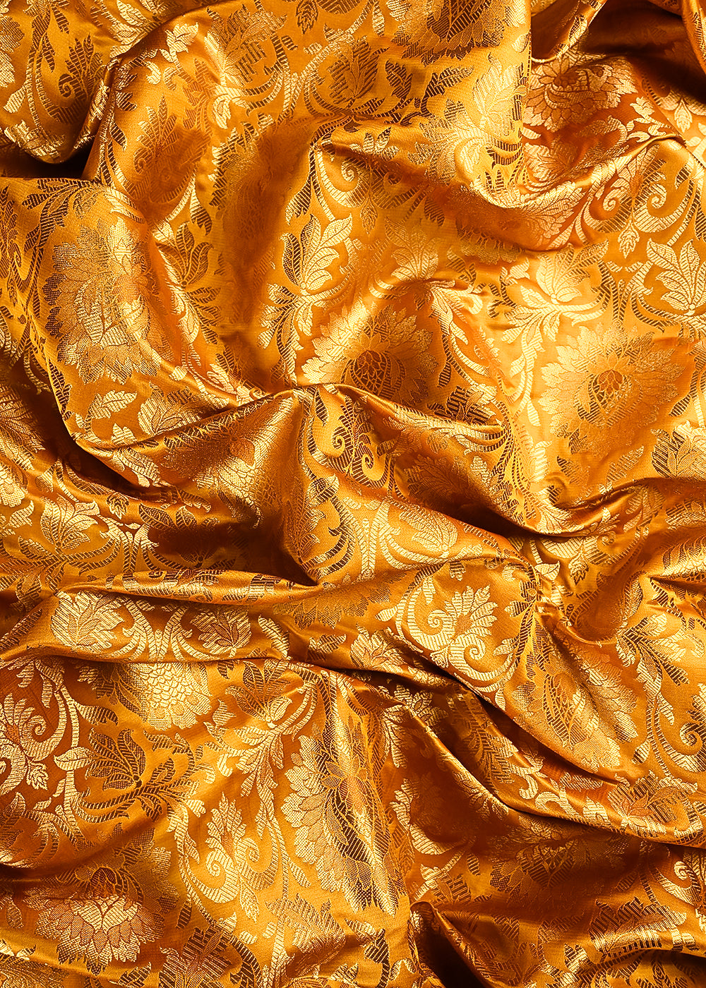 Mustard Banarasi Brocade Fabric With All Over Thread And Zari Handloom 24941