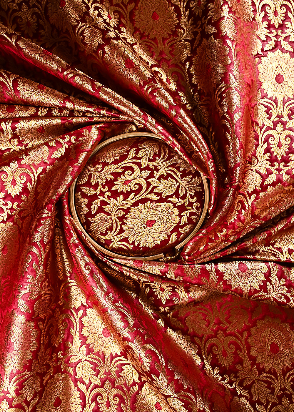 Maroon Banarasi Brocade Fabric With All Over Thread And Zari Handloom 24942