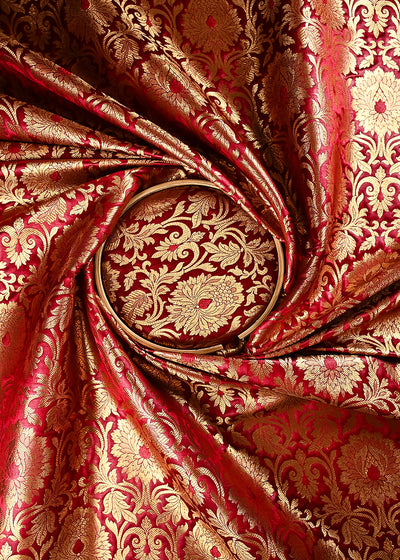 Maroon Banarasi Brocade Fabric With All Over Thread And Zari Handloom 24942