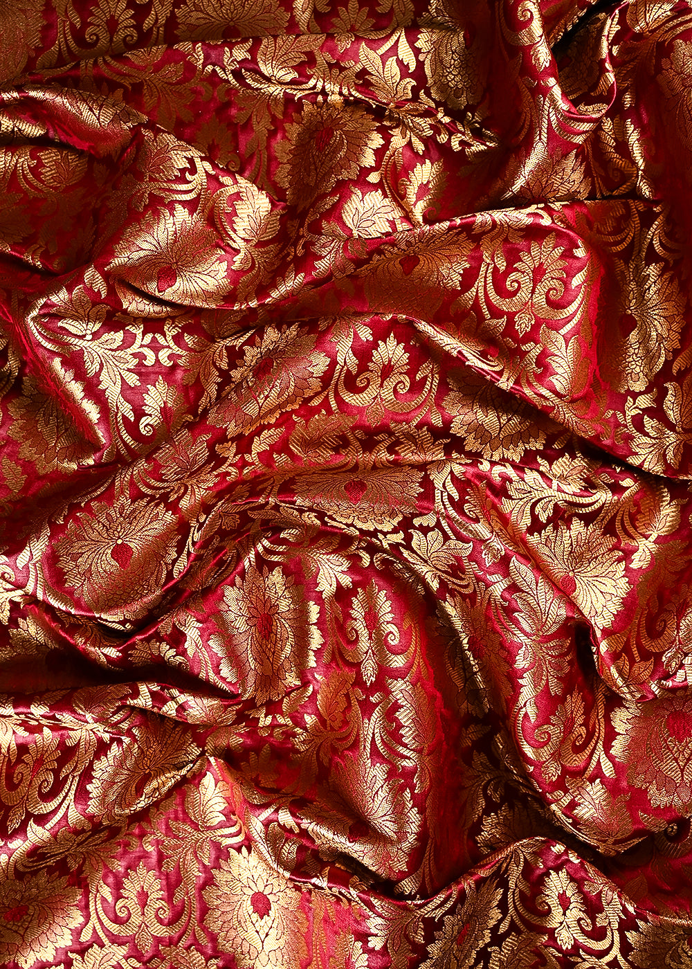 Maroon Banarasi Brocade Fabric With All Over Thread And Zari Handloom 24942