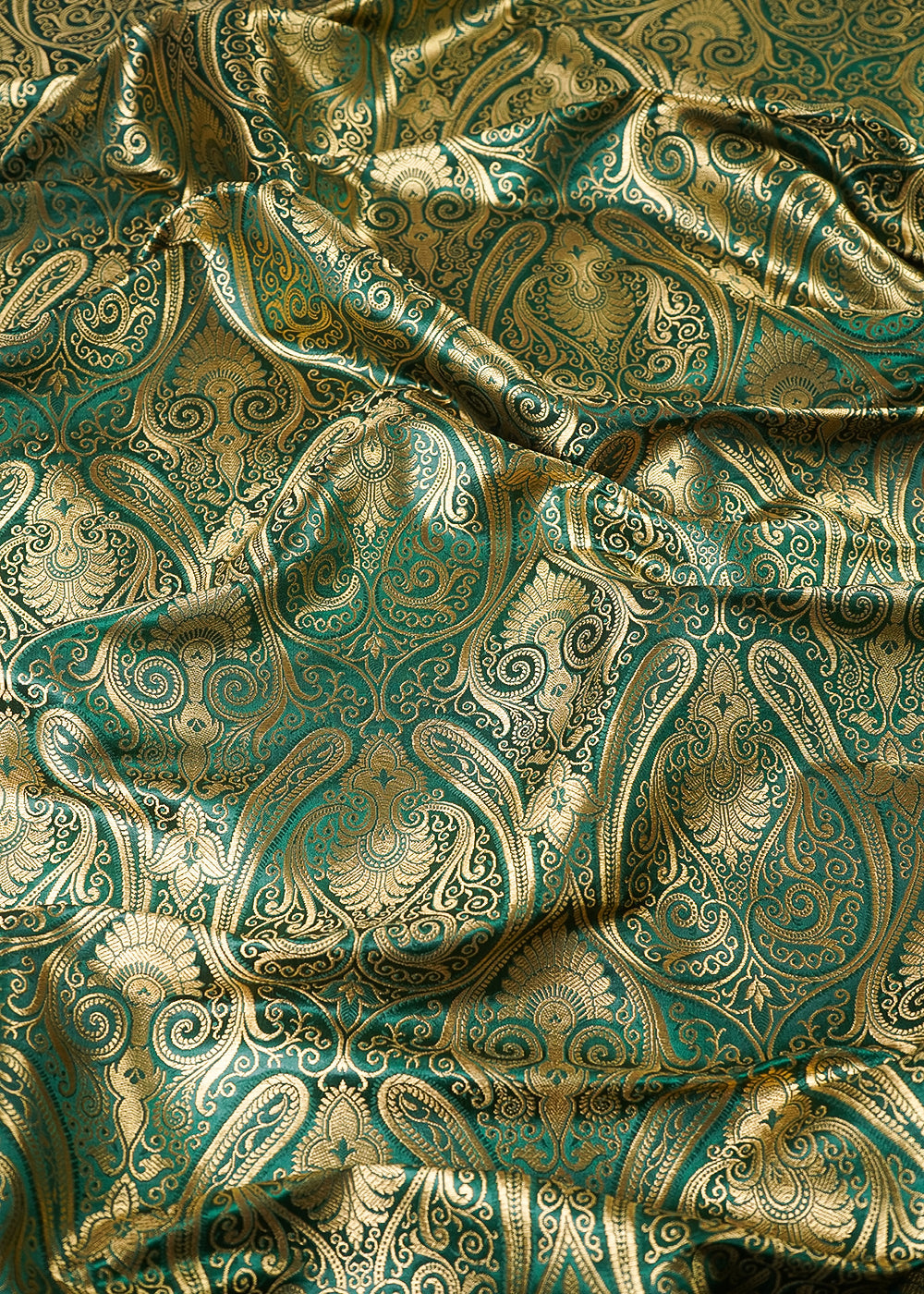 Bottle Green Banarasi Brocade Fabric With All Over Thread And Zari Handloom 24944