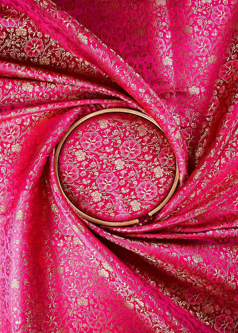 Rani Pink Banarasi Brocade Fabric With All Over Thread And Zari Handloom 24945