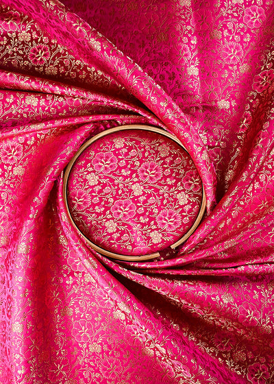 Rani Pink Banarasi Brocade Fabric With All Over Thread And Zari Handloom 24945