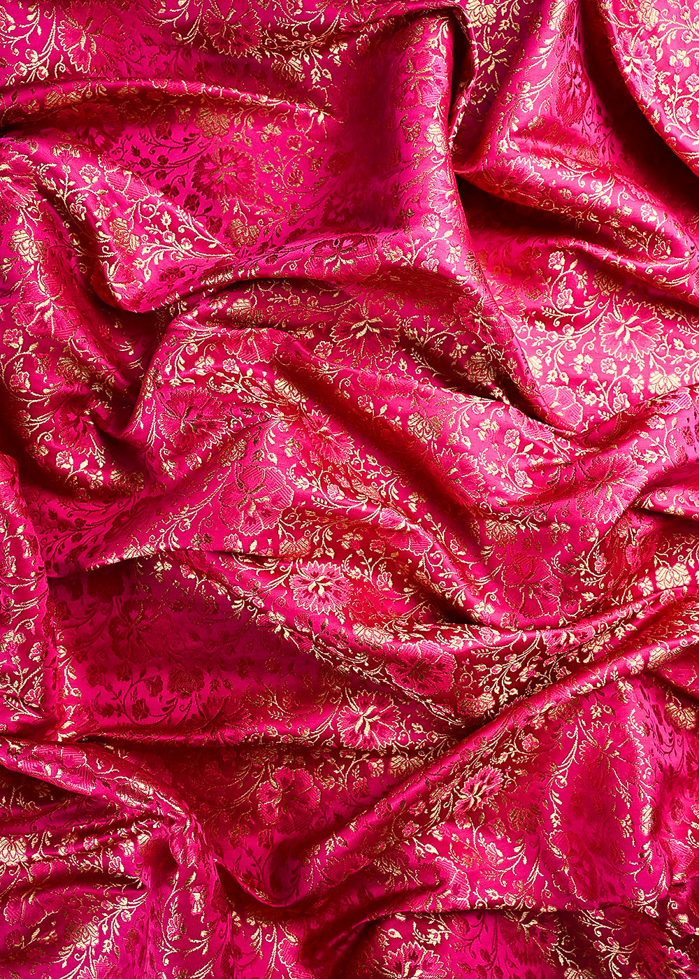 Rani Pink Banarasi Brocade Fabric With All Over Thread And Zari Handloom 24945