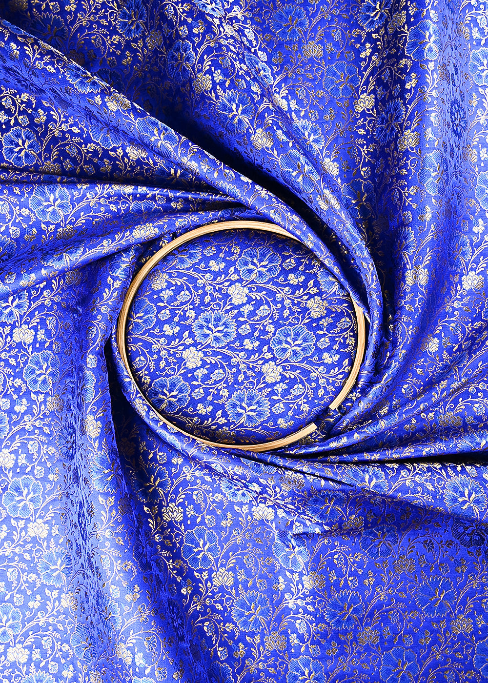 Royal Blue Banarasi Brocade Fabric With All Over Thread And Zari Handloom 24947