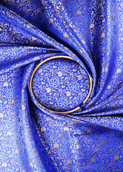 Royal Blue Banarasi Brocade Fabric With All Over Thread And Zari Handloom 24947