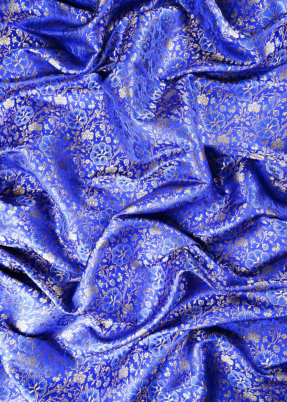 Royal Blue Banarasi Brocade Fabric With All Over Thread And Zari Handloom 24947