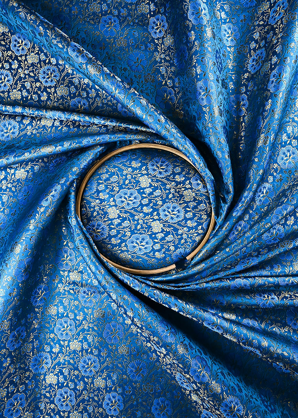 Blue Banarasi Brocade Fabric With All Over Thread And Zari Handloom 24948