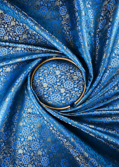 Blue Banarasi Brocade Fabric With All Over Thread And Zari Handloom 24948