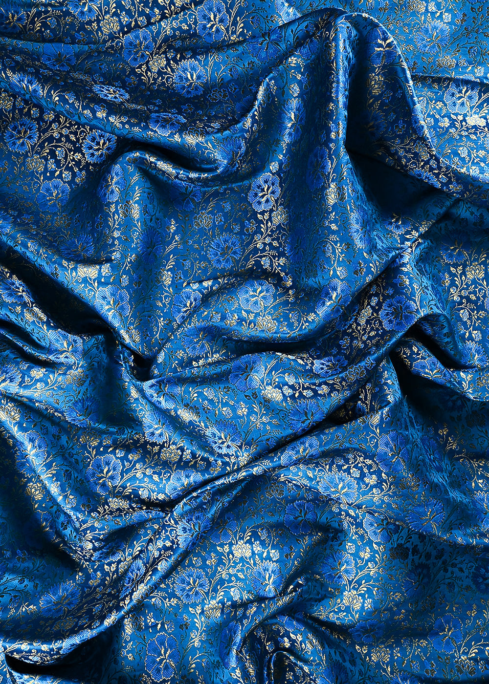 Blue Banarasi Brocade Fabric With All Over Thread And Zari Handloom 24948