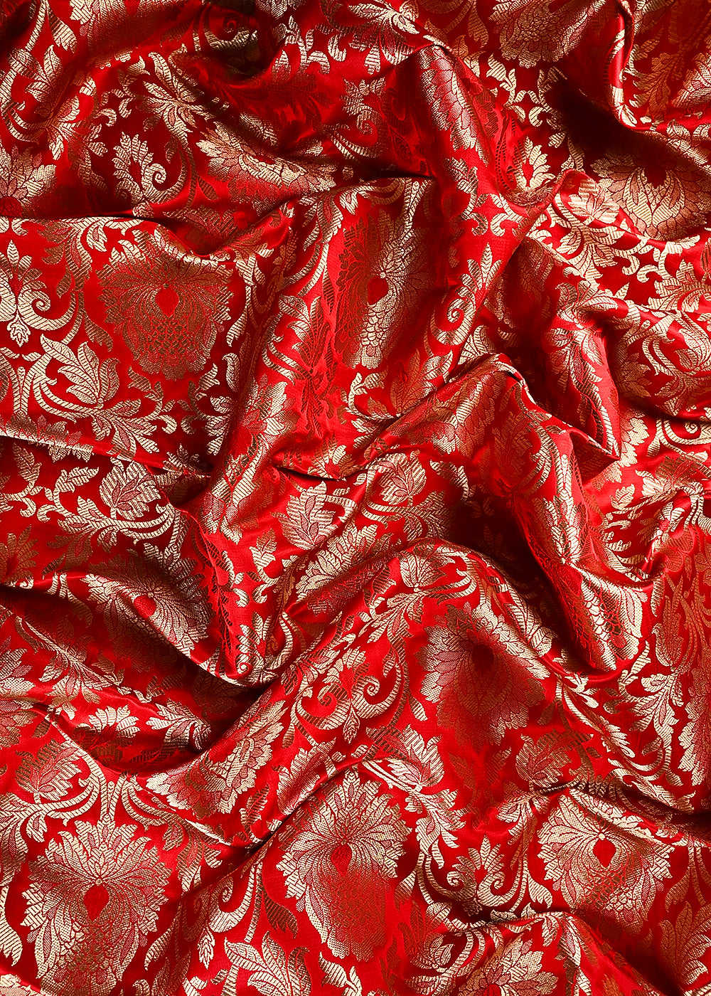 Red Banarasi Brocade Fabric With All Over Thread And Zari Handloom 24949