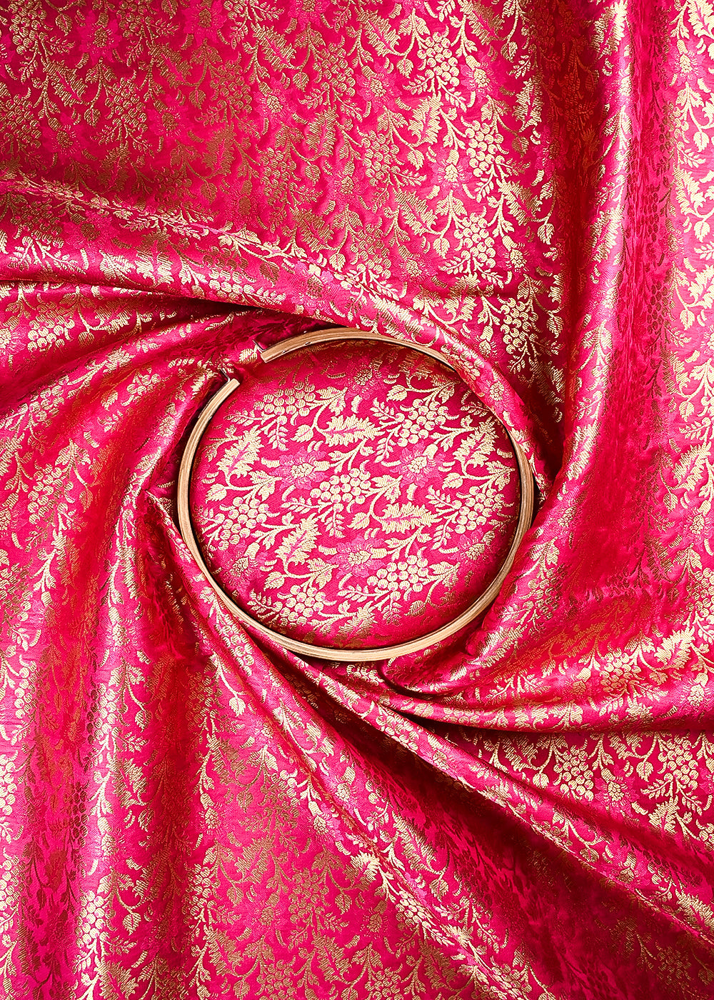 Rani Pink Banarasi Brocade Fabric With All Over Thread And Zari Handloom 24950