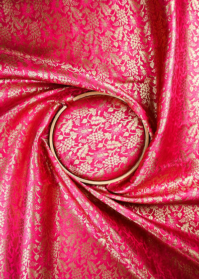 Rani Pink Banarasi Brocade Fabric With All Over Thread And Zari Handloom 24950