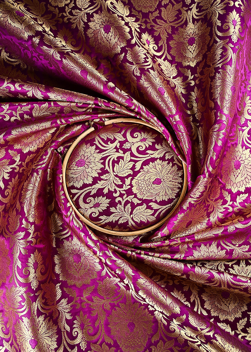 Purple Banarasi Brocade Fabric With All Over Thread And Zari Handloom 24952