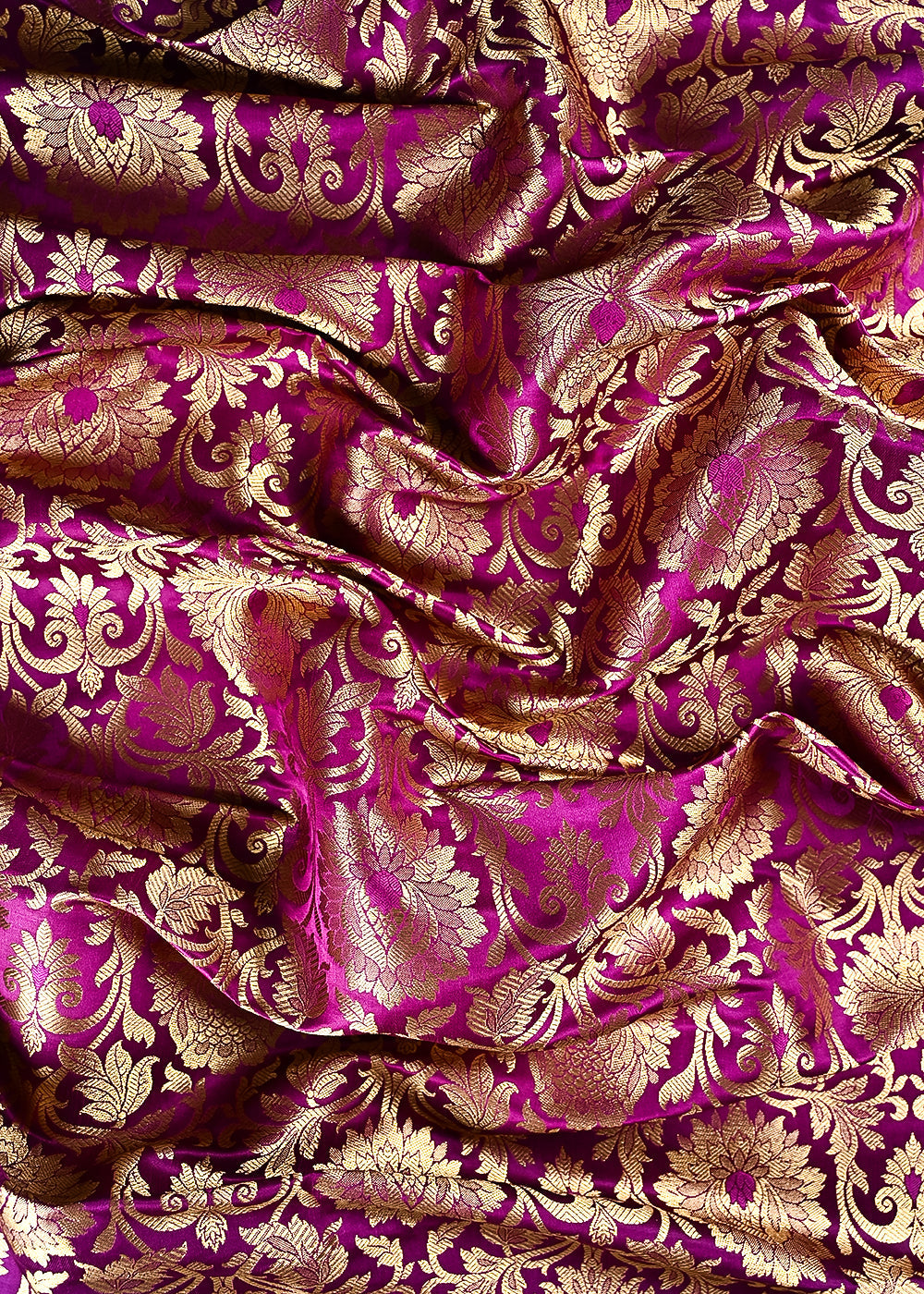 Purple Banarasi Brocade Fabric With All Over Thread And Zari Handloom 24952