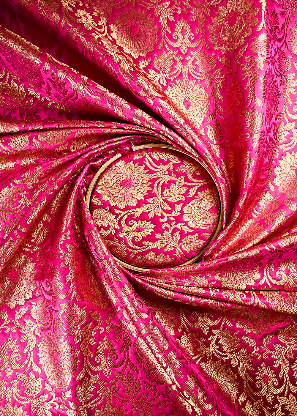 Rani Pink Banarasi Brocade Fabric With All Over Thread And Zari Handloom 24953