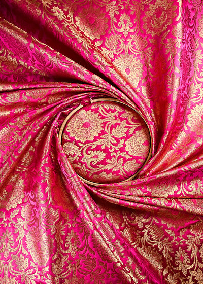 Rani Pink Banarasi Brocade Fabric With All Over Thread And Zari Handloom 24953