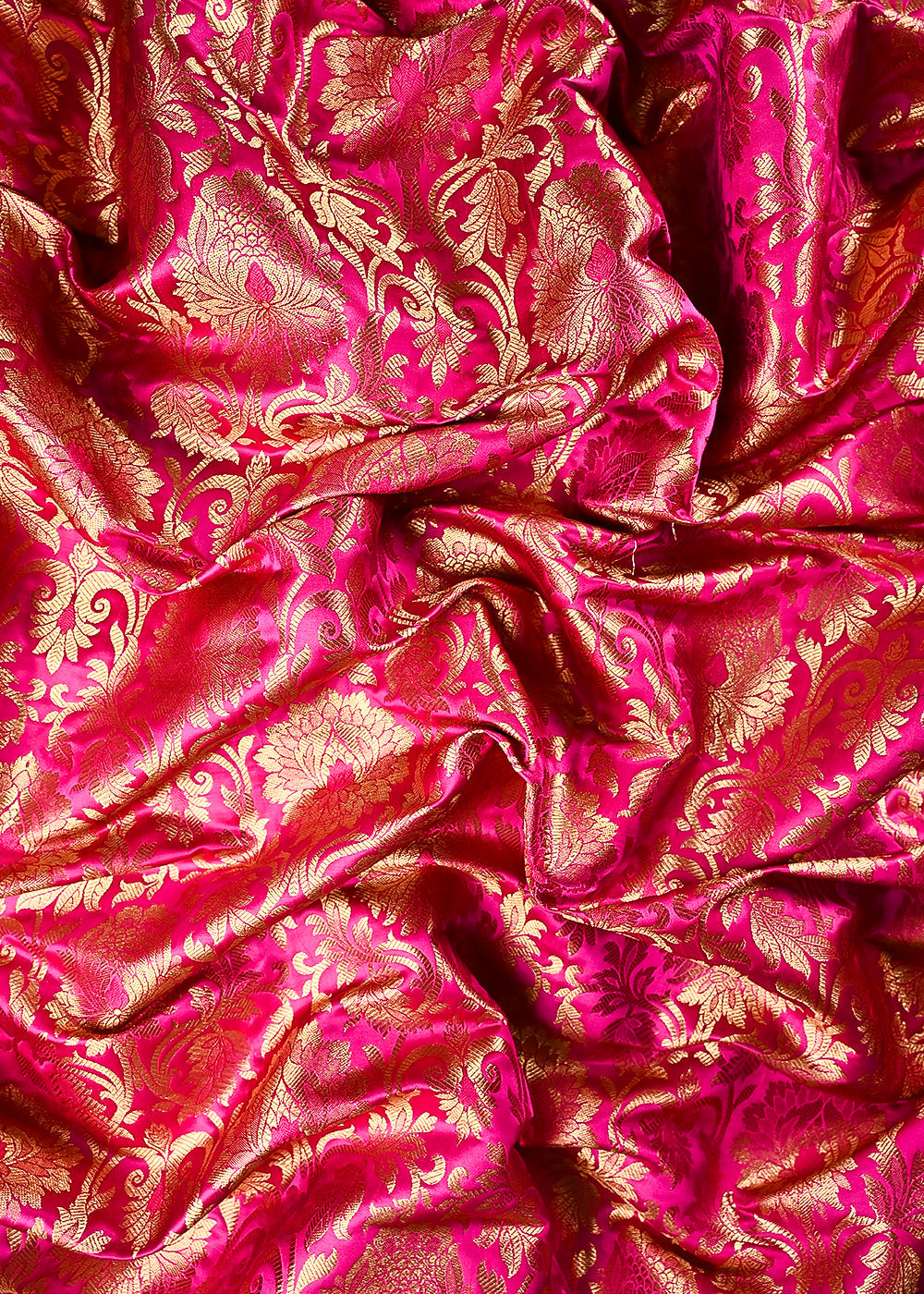 Rani Pink Banarasi Brocade Fabric With All Over Thread And Zari Handloom 24953