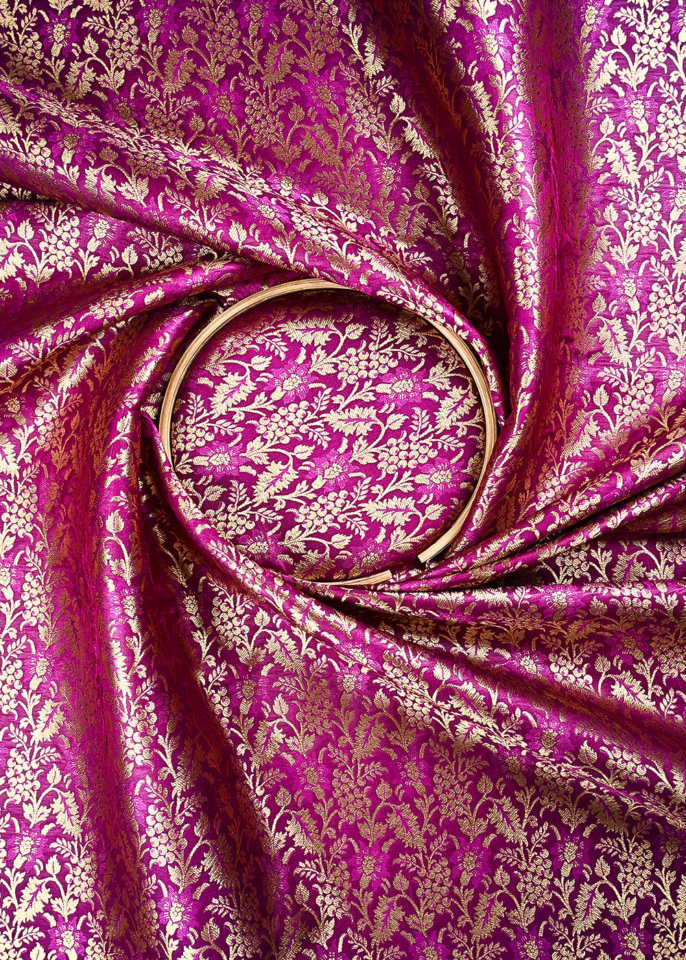 Purple Banarasi Brocade Fabric With All Over Thread And Zari Handloom 24954