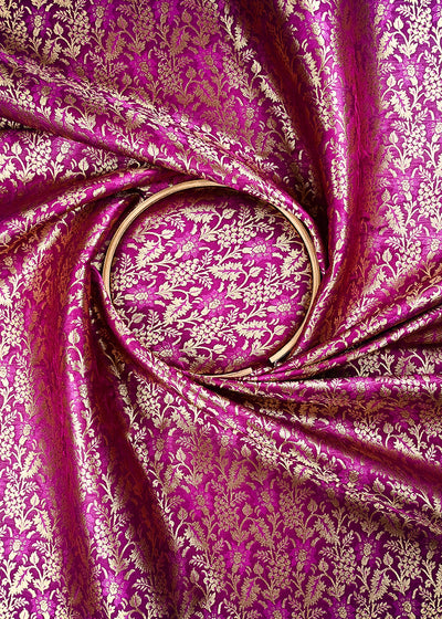 Purple Banarasi Brocade Fabric With All Over Thread And Zari Handloom 24954