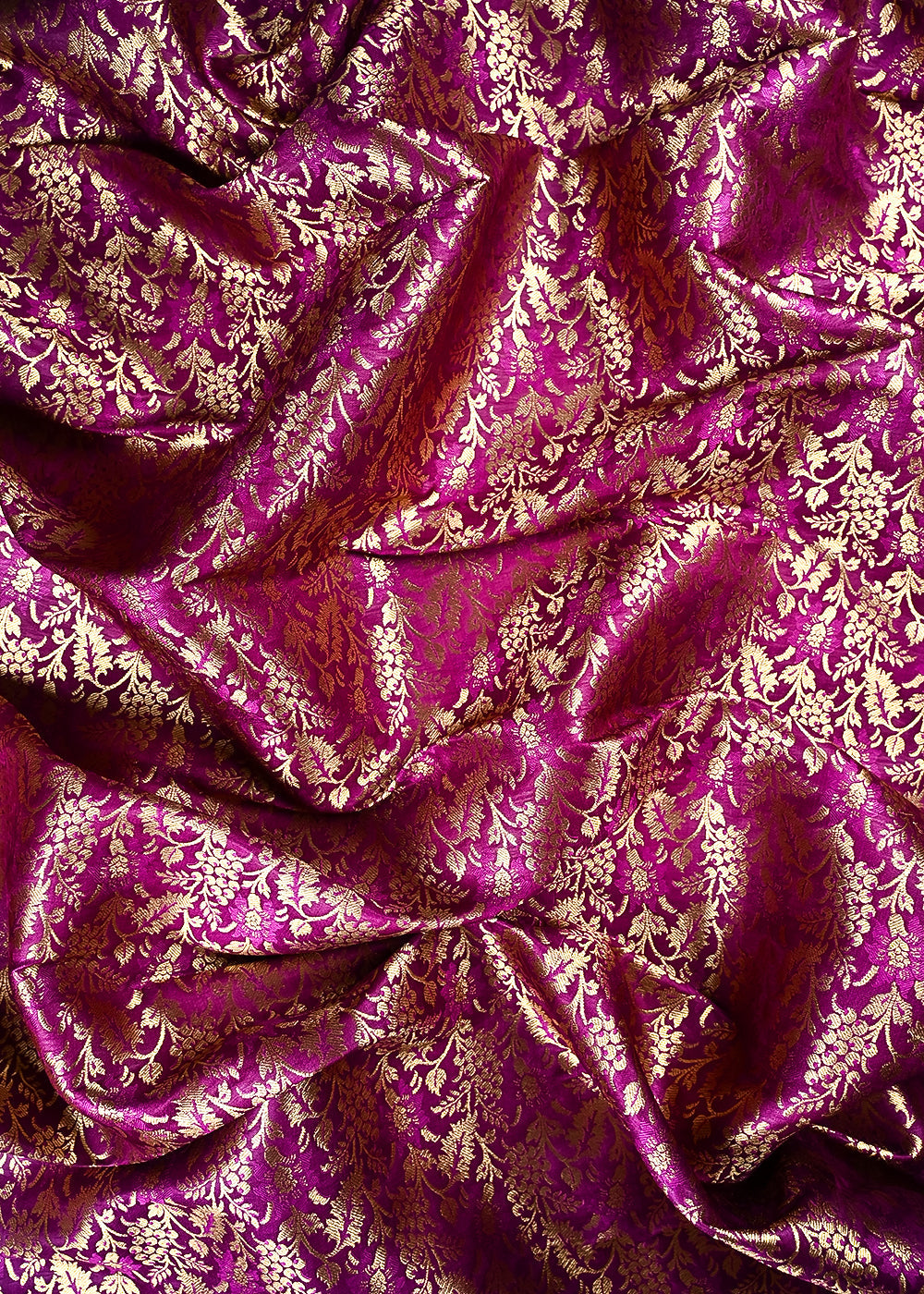 Purple Banarasi Brocade Fabric With All Over Thread And Zari Handloom 24954