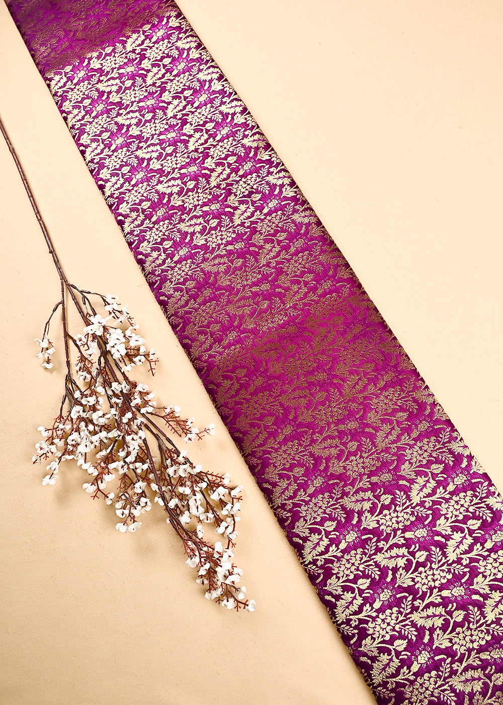Purple Banarasi Brocade Fabric With All Over Thread And Zari Handloom 24954