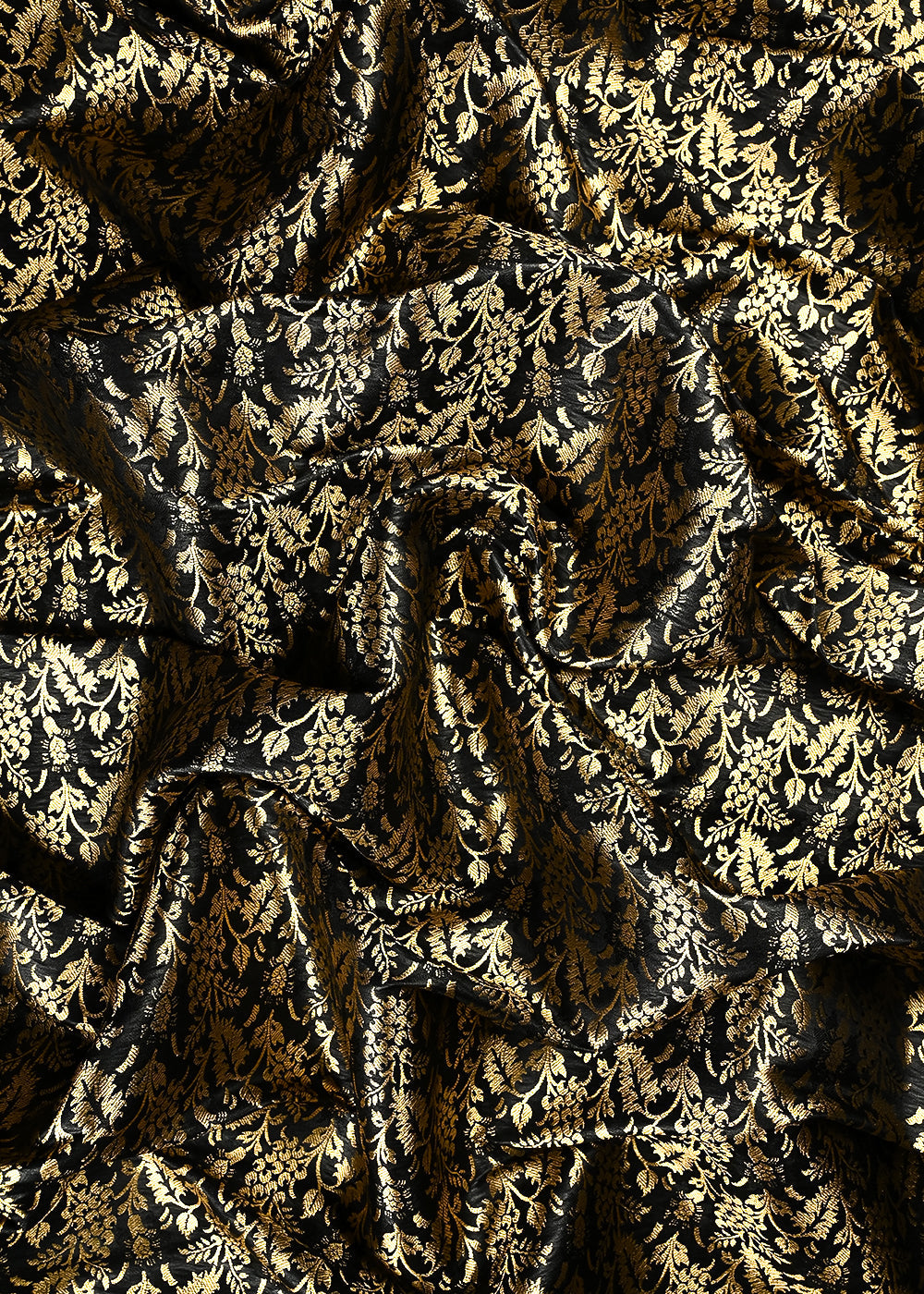 Black Banarasi Brocade Fabric With All Over Thread And Zari Handloom 24955