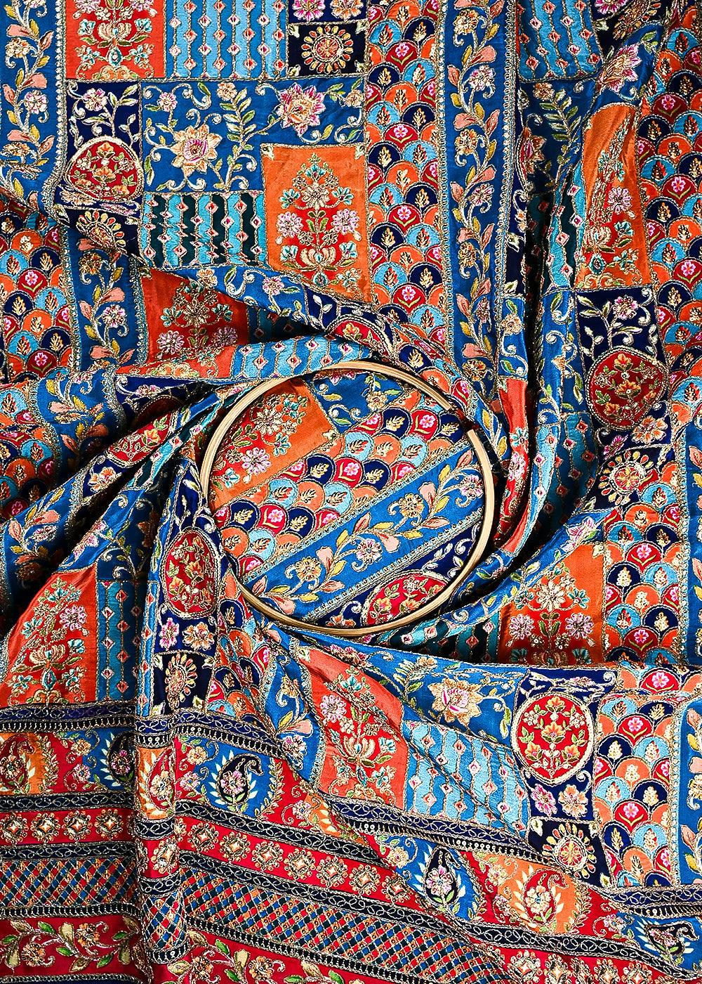 Royal Blue Crepe Fabric With All Over Zari and Sequins Work With One Side Border 24959