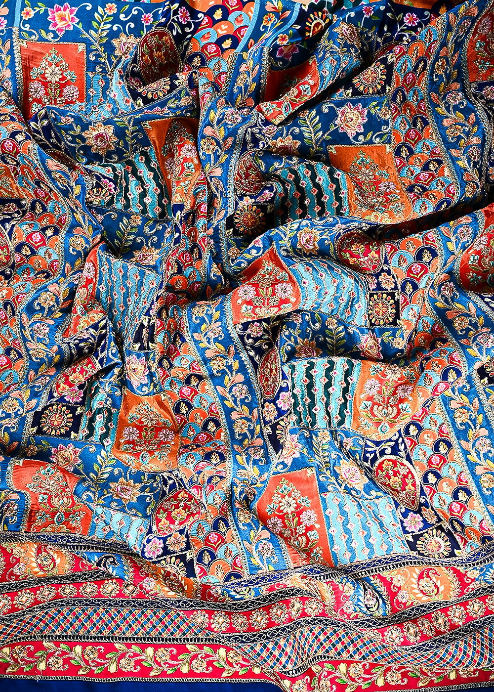Royal Blue Crepe Fabric With All Over Zari and Sequins Work With One Side Border 24959