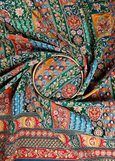 Rama Green Crepe Fabric With All Over Zari and Sequins Work With One Side Border 24961