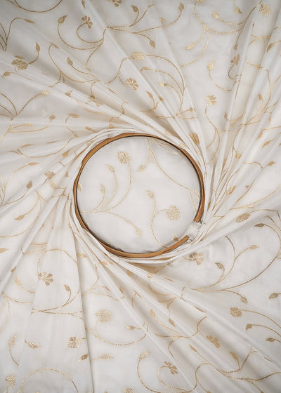 White Dyeable Silk Fabric With All Over Zari Handloom 24964