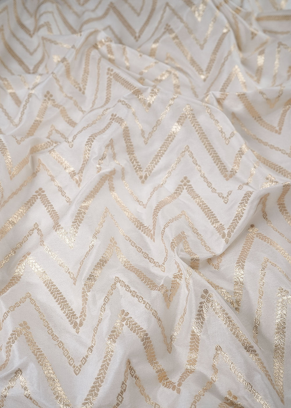 White Dyeable Silk Fabric With All Over Zari Handloom 24966