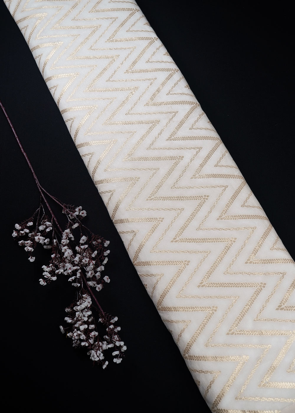 White Dyeable Silk Fabric With All Over Zari Handloom 24966